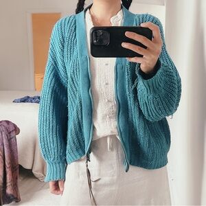 RUTME Sweater Cardigan in Teal/Aqua